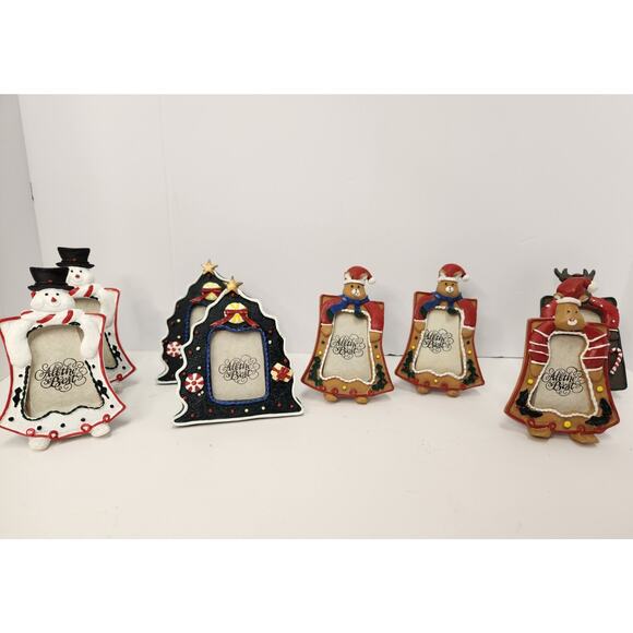 Lot of 7 Vintage Christmas Photo Frames Holiday Decor Snowman Bear Reindeer Tree - Picture 1 of 9